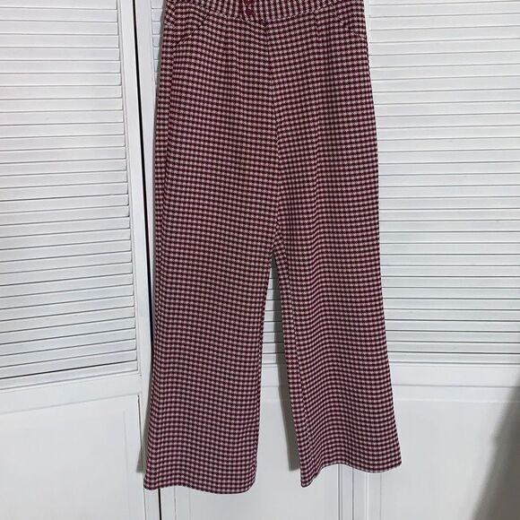 Vintage 60’s 70’s Maroon Gingham High Waist Wide Flare Trousers Medium - Picture 1 of 13
